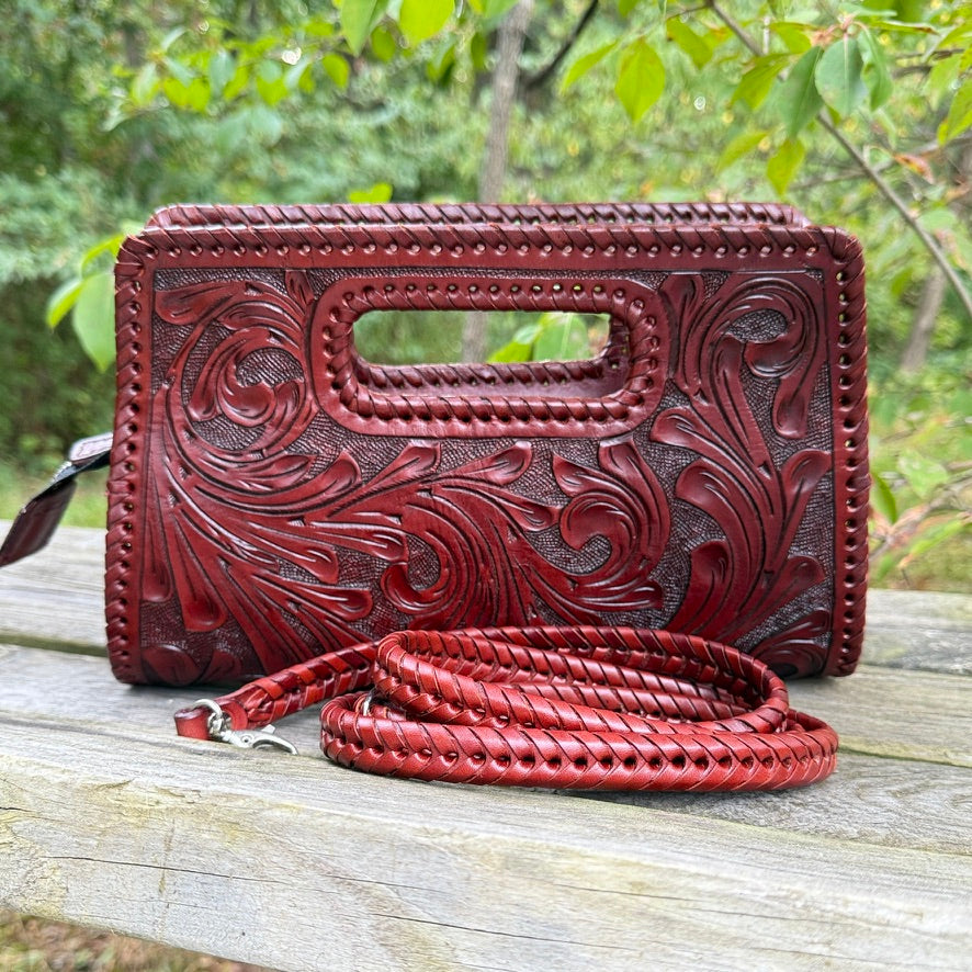 Hand-Tooled Leather Clutch & Crossbody “ENVELOPE” by ALLE – Western Style - ALLE Handbags