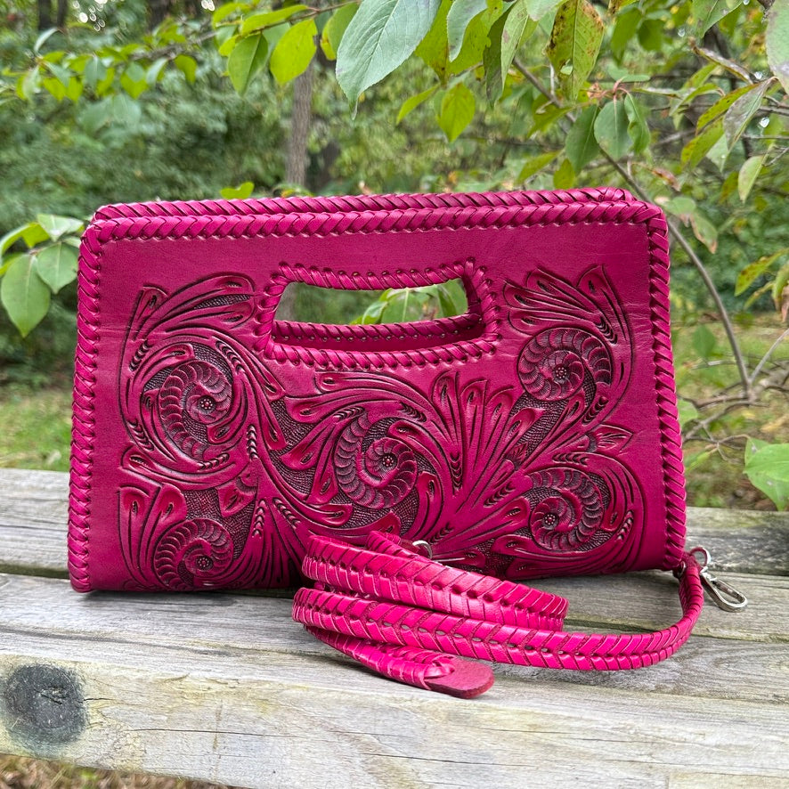 Hand-Tooled Leather Small Clutch & Crossbody "JENNY" by ALLE – Western Style Purse - ALLE Handbags