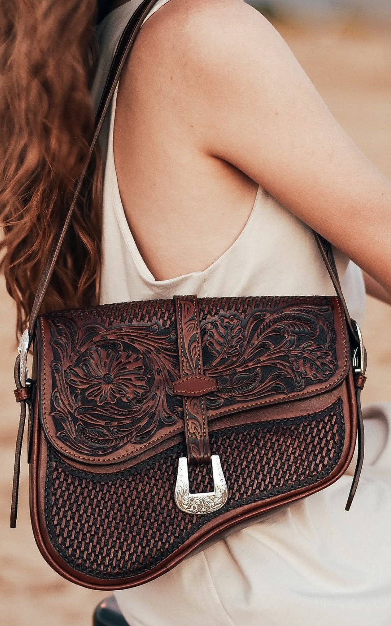 Genuine Hand-tooled leather Saddle Bag "KELLY" - ALLE Handbags