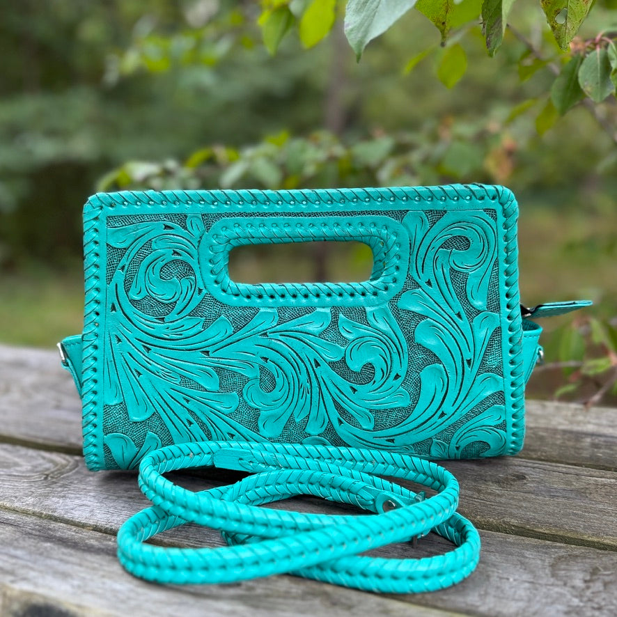 Hand-Tooled Leather Clutch & Crossbody “ENVELOPE” by ALLE – Western Style - ALLE Handbags