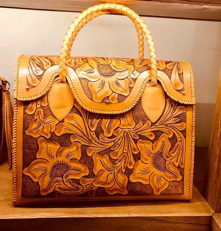 Hand-tooled Leather Small Weekender "ROMMY" by ALLE, Duffel Bag