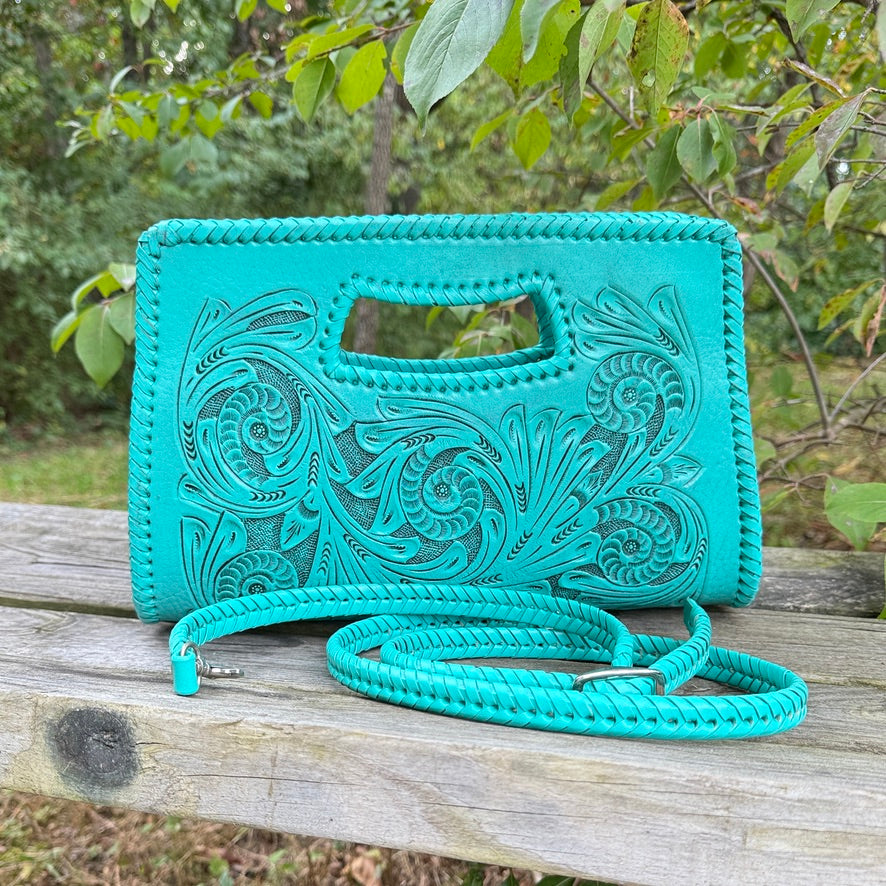 Hand-Tooled Leather Small Clutch & Crossbody "JENNY" by ALLE – Western Style Purse - ALLE Handbags