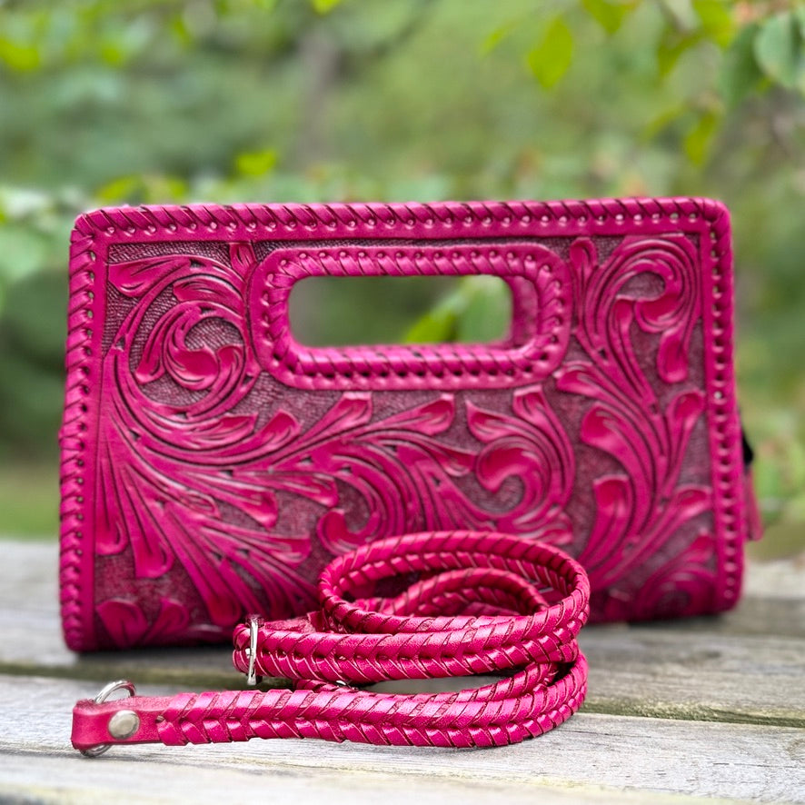 Hand-Tooled Leather Clutch & Crossbody “ENVELOPE” by ALLE – Western Style - ALLE Handbags