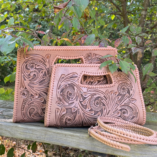 Hand-Tooled Leather Large Clutch & Crossbody, "JENNY" by ALLE - ALLE Handbags