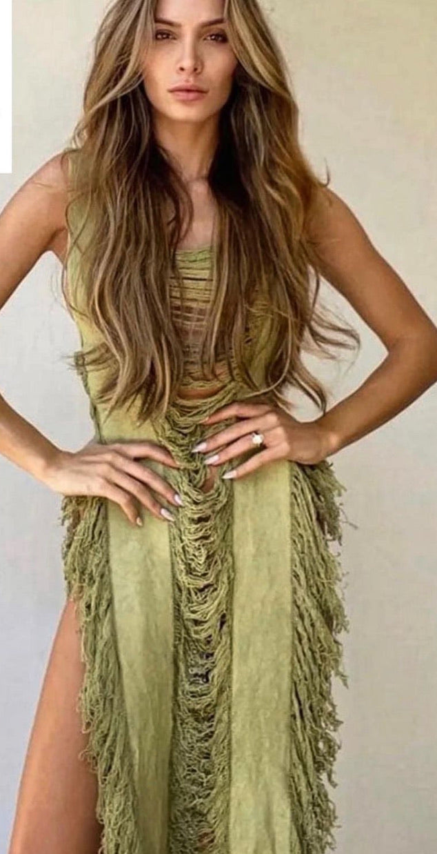 Handmade Frayed Cotton Maxi Beach Dress ANNA Swim Cover Up - ALLE Handbags