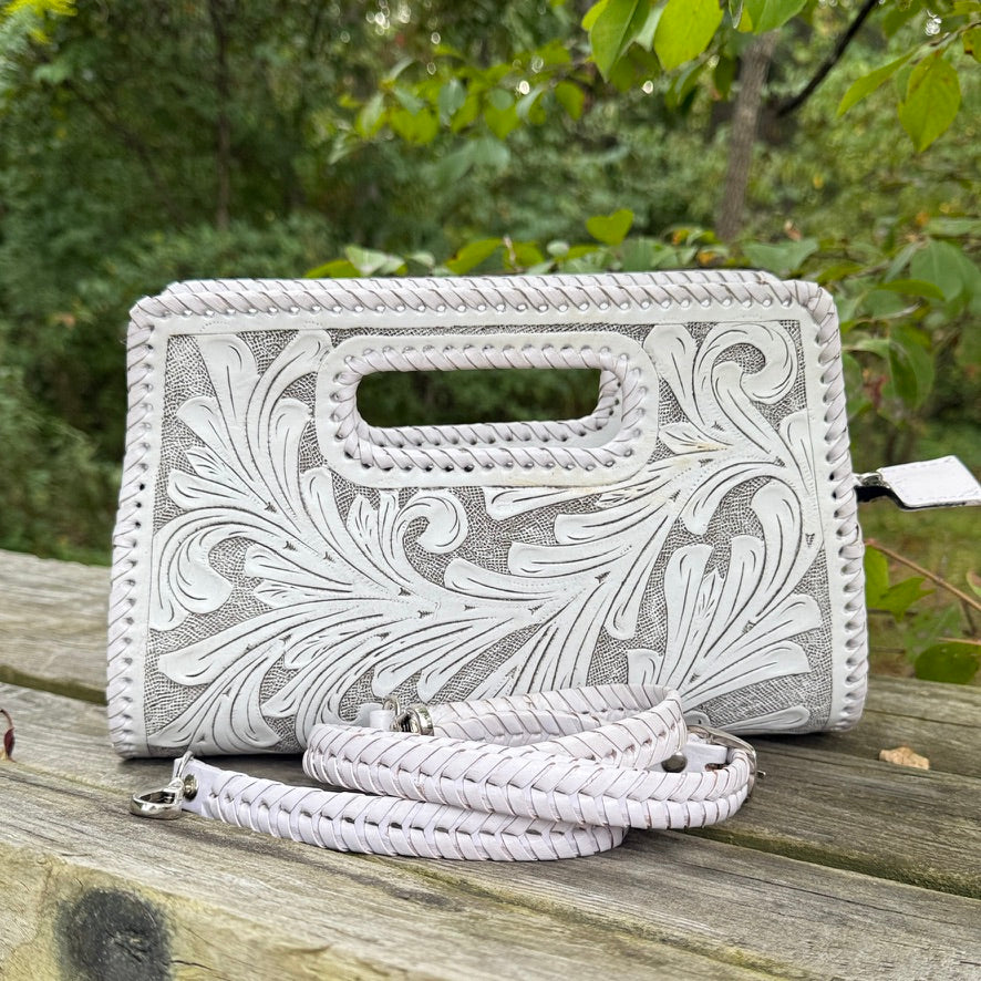 Hand-Tooled Leather Clutch & Crossbody “ENVELOPE” by ALLE – Western Style - ALLE Handbags