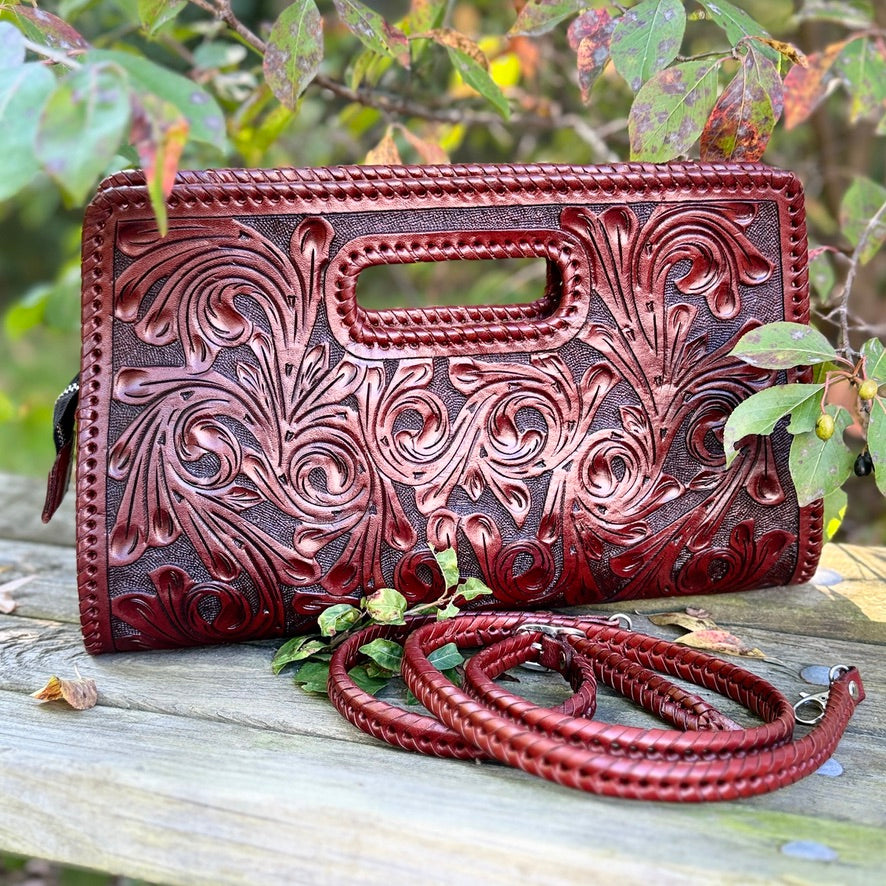 Hand-Tooled Leather Large Clutch Bag "ENVELOPE" by ALLE more Colors