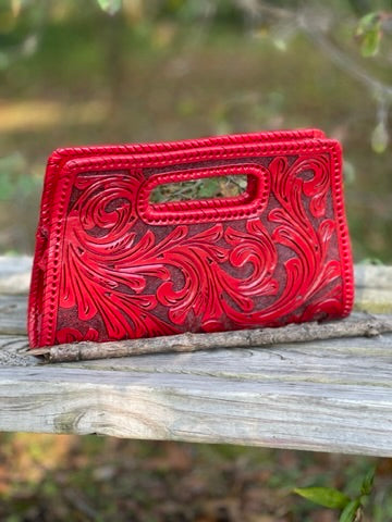 Hand-Tooled Leather Clutch & Crossbody “ENVELOPE” by ALLE – Western Style - ALLE Handbags