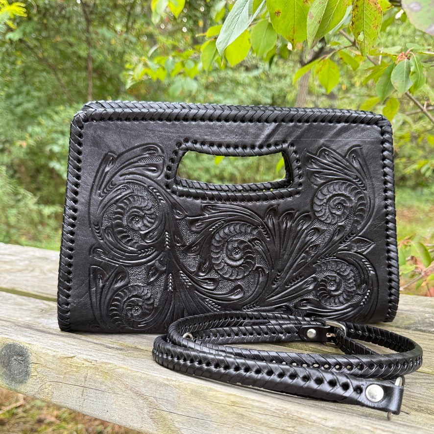 Hand-Tooled Leather Large Clutch & Crossbody, "JENNY" by ALLE