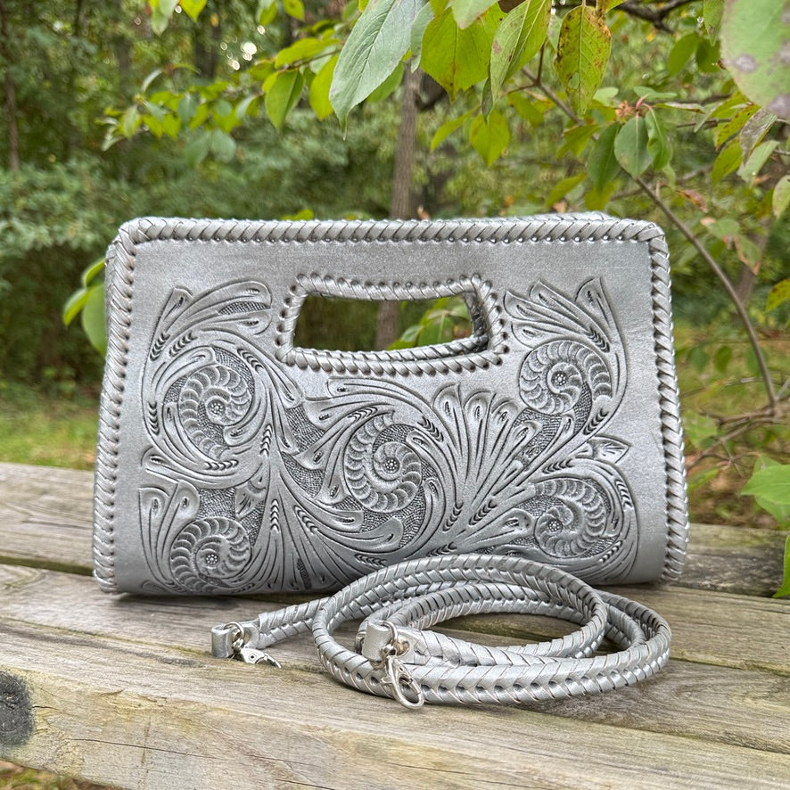 Hand-Tooled Leather Small Clutch & Crossbody "JENNY" by ALLE – Western Style Purse - ALLE Handbags