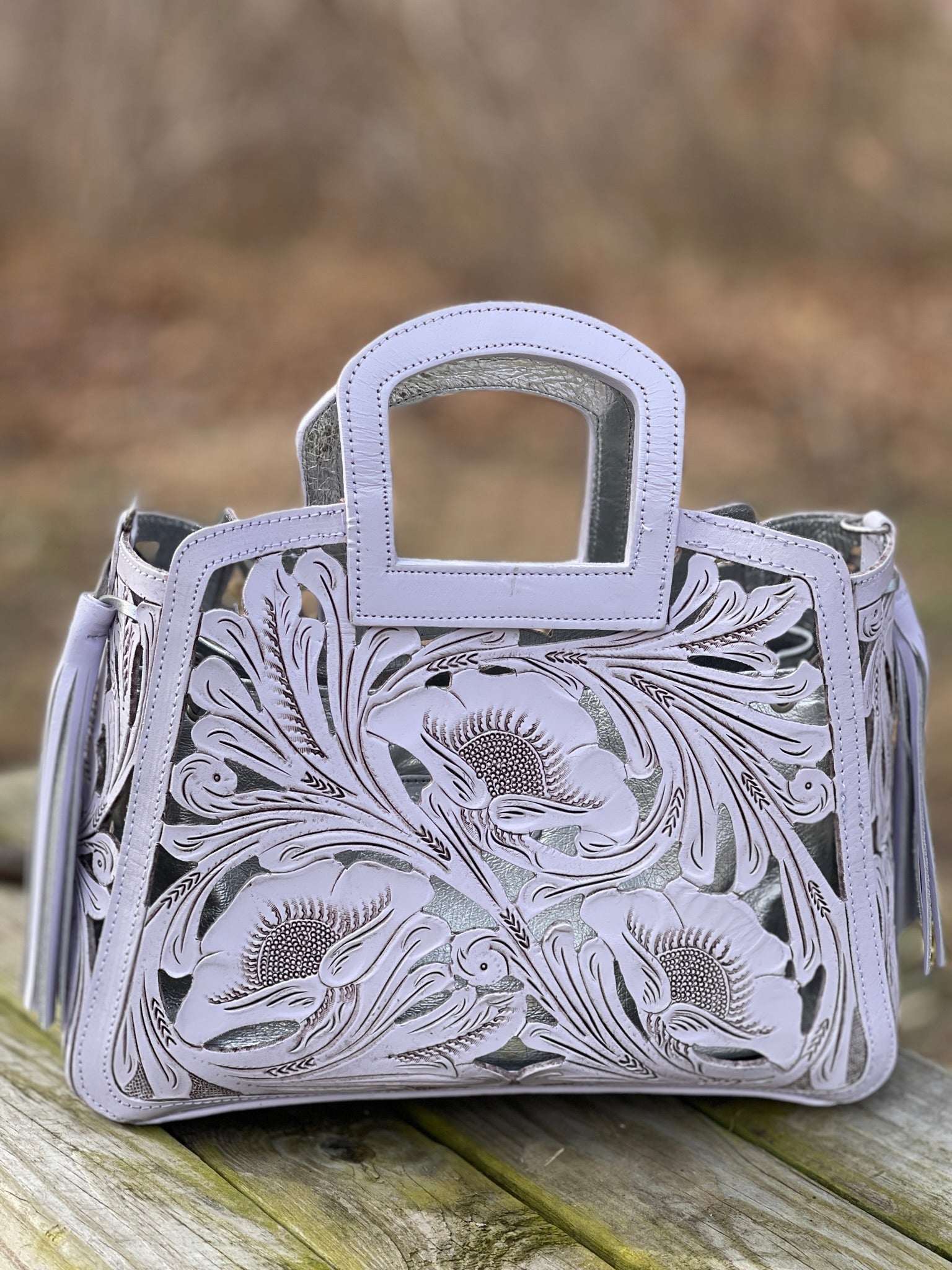 Hand tooled Cut-Out Tooling Leather Small Tote "NOTA FLORAL" by ALLE - ALLE Handbags