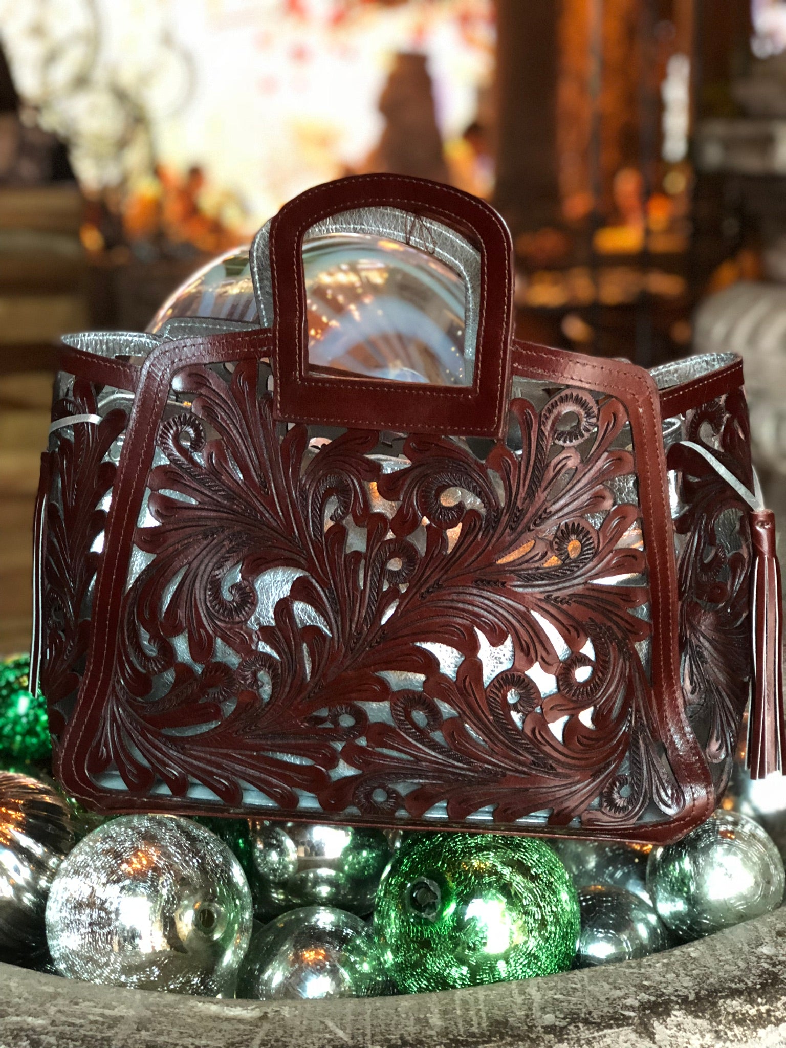 Hand Cut-Out Tooling Leather, Small Mini Tote & Crossbody "NOTA SPIKES" by ALLE - ALLE Handbags