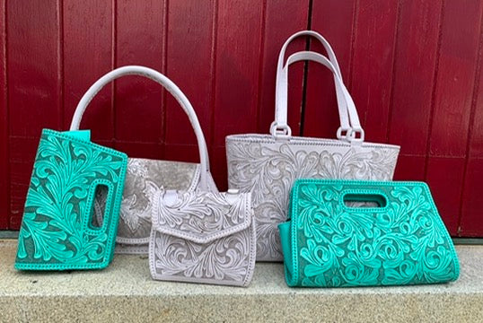 Hand-Tooled Leather Clutch & Crossbody “ENVELOPE” by ALLE – Western Style - ALLE Handbags