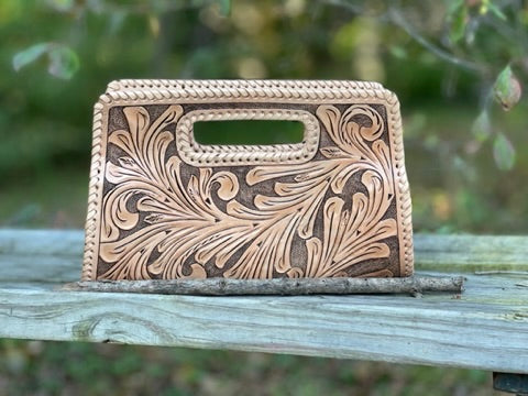Hand-Tooled Leather Clutch & Crossbody “ENVELOPE” by ALLE – Western Style - ALLE Handbags