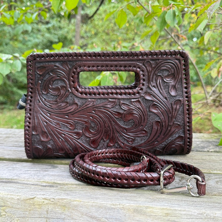 Hand-Tooled Leather Clutch & Crossbody “ENVELOPE” by ALLE – Western Style - ALLE Handbags