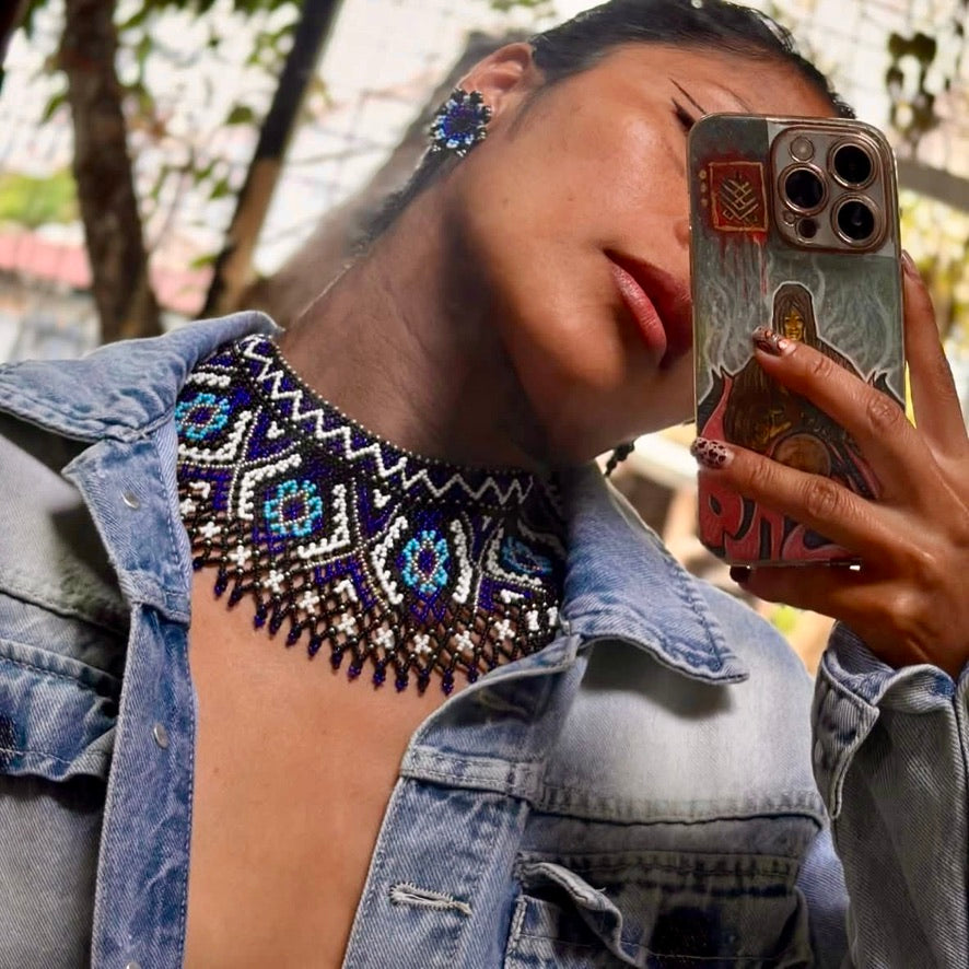 Handmade Beadwork Tribal Necklace & Earrings Set "SKY" - Limited Edition