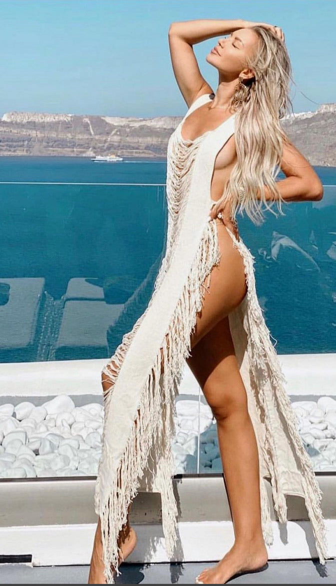Handmade Frayed Cotton Maxi Beach Dress ANNA Swim Cover Up - ALLE Handbags