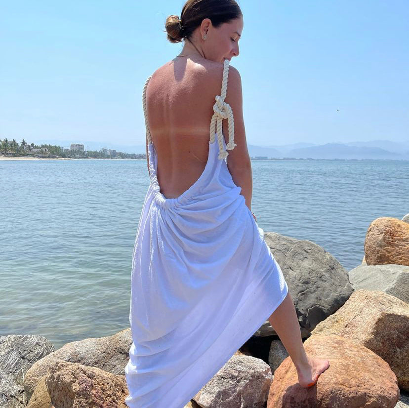 Handmade Organic Cotton Backless Maxi Dress ZOE - ALLE Handbags
