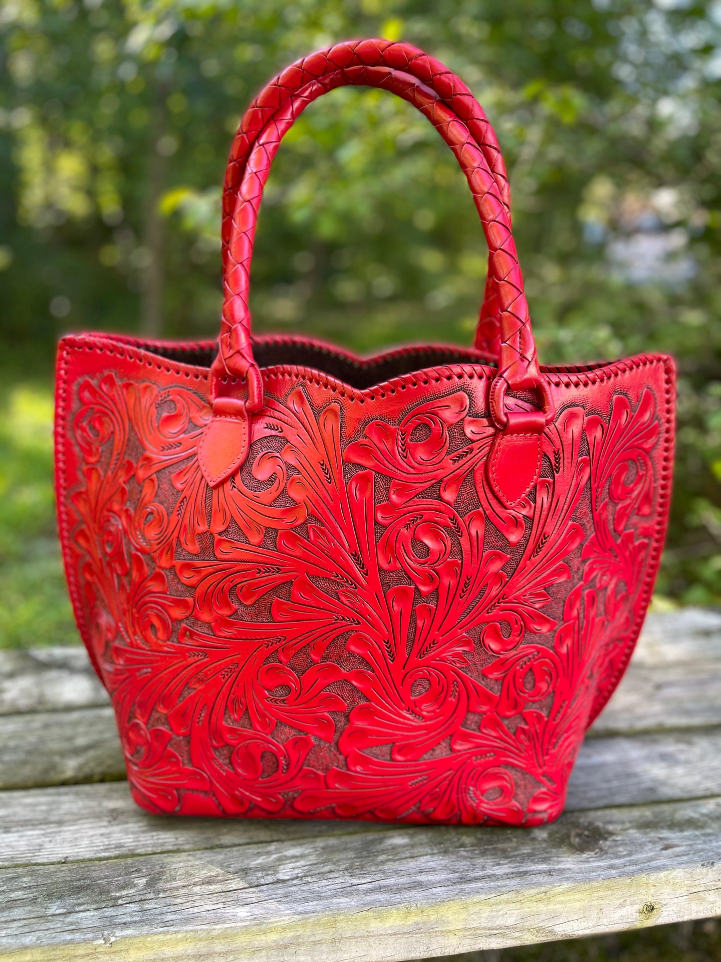Hand-Tooled Leather Extra Large Tote "IBIZA" more colors - ALLE Handbags