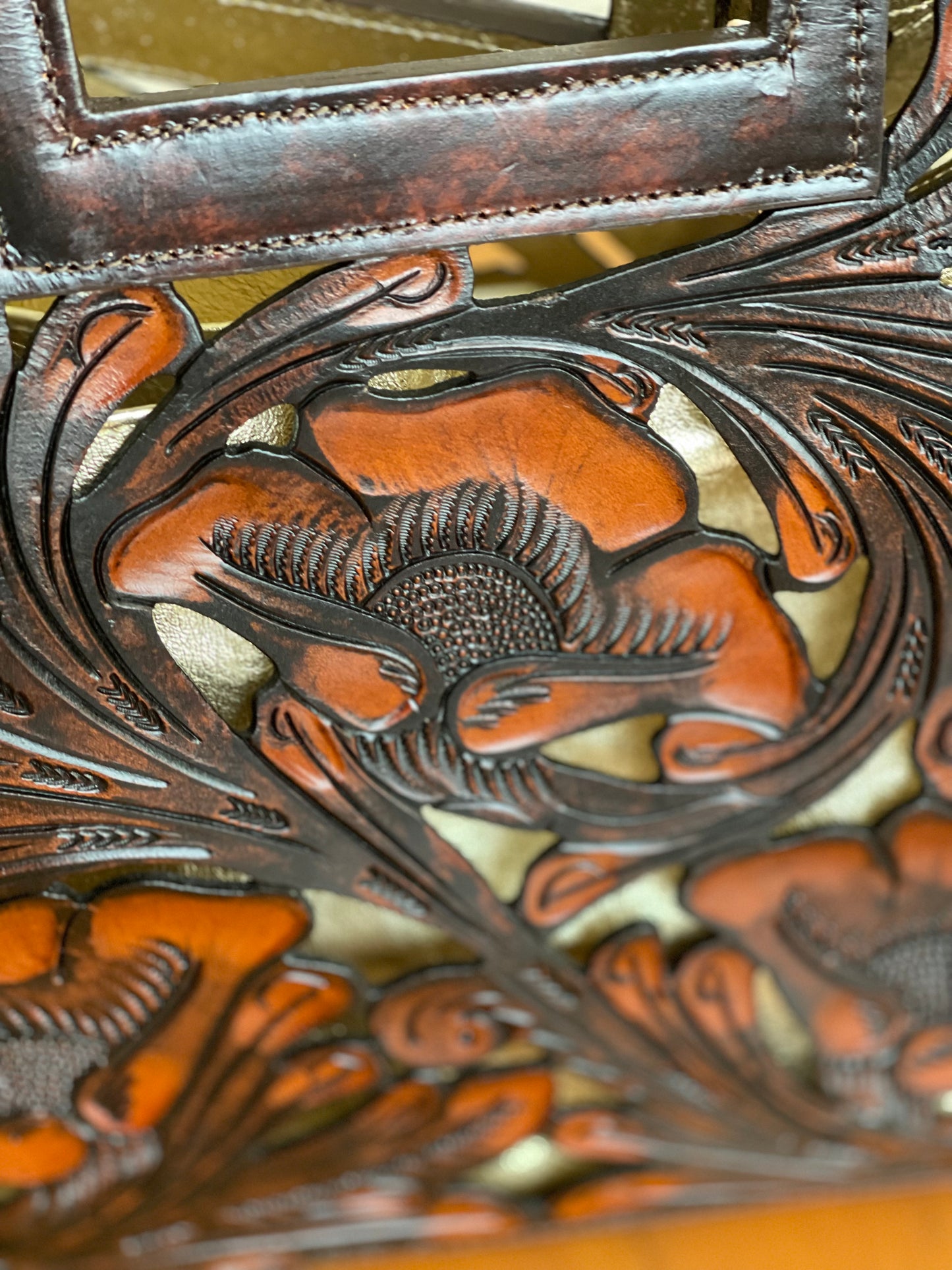 Hand tooled Cut-Out Tooling Leather Small Tote "NOTA FLORAL" by ALLE - ALLE Handbags