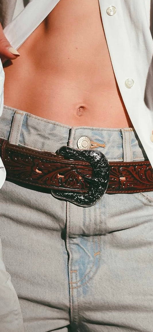 Western Embossed Leather Belt Unisex, more colors - ALLE Handbags