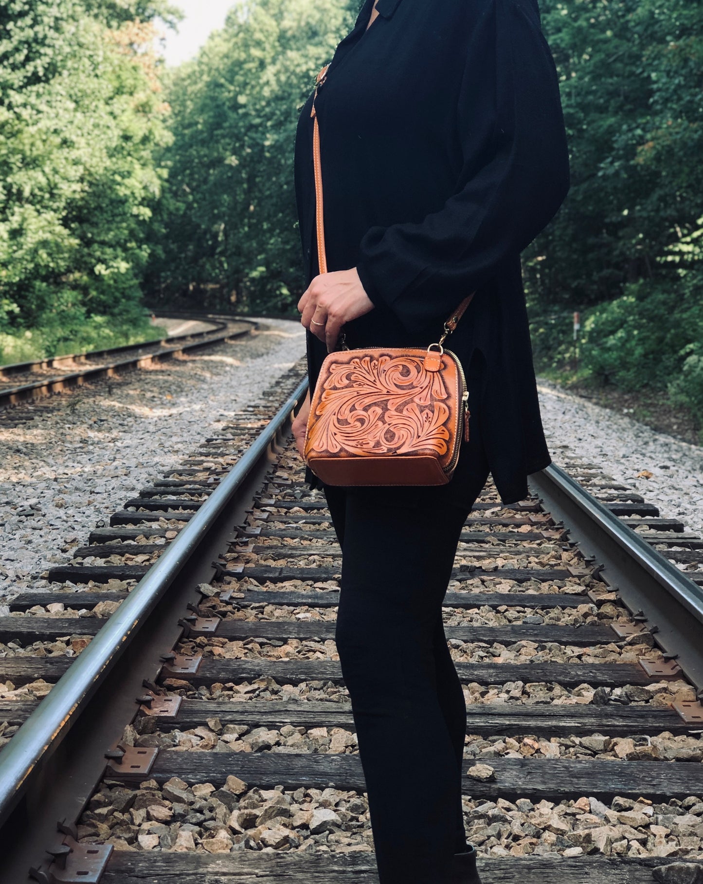 Hand-Tooled Leather Small Crossbody "CATALINA" by ALLE more Colors - ALLE Handbags