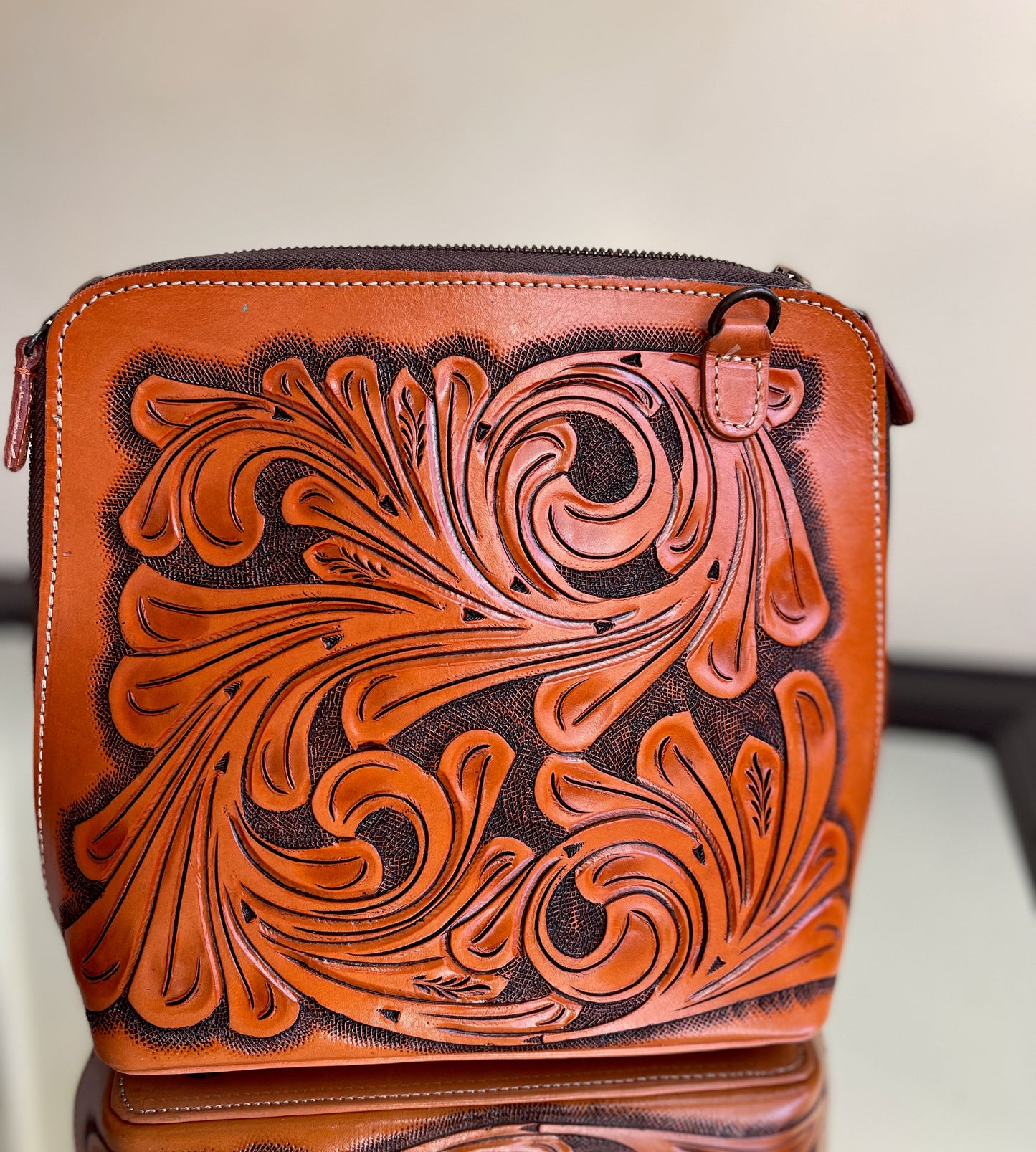 Hand-Tooled Leather Large Crossbody "CATALINA" by ALLE more Colors - ALLE Handbags