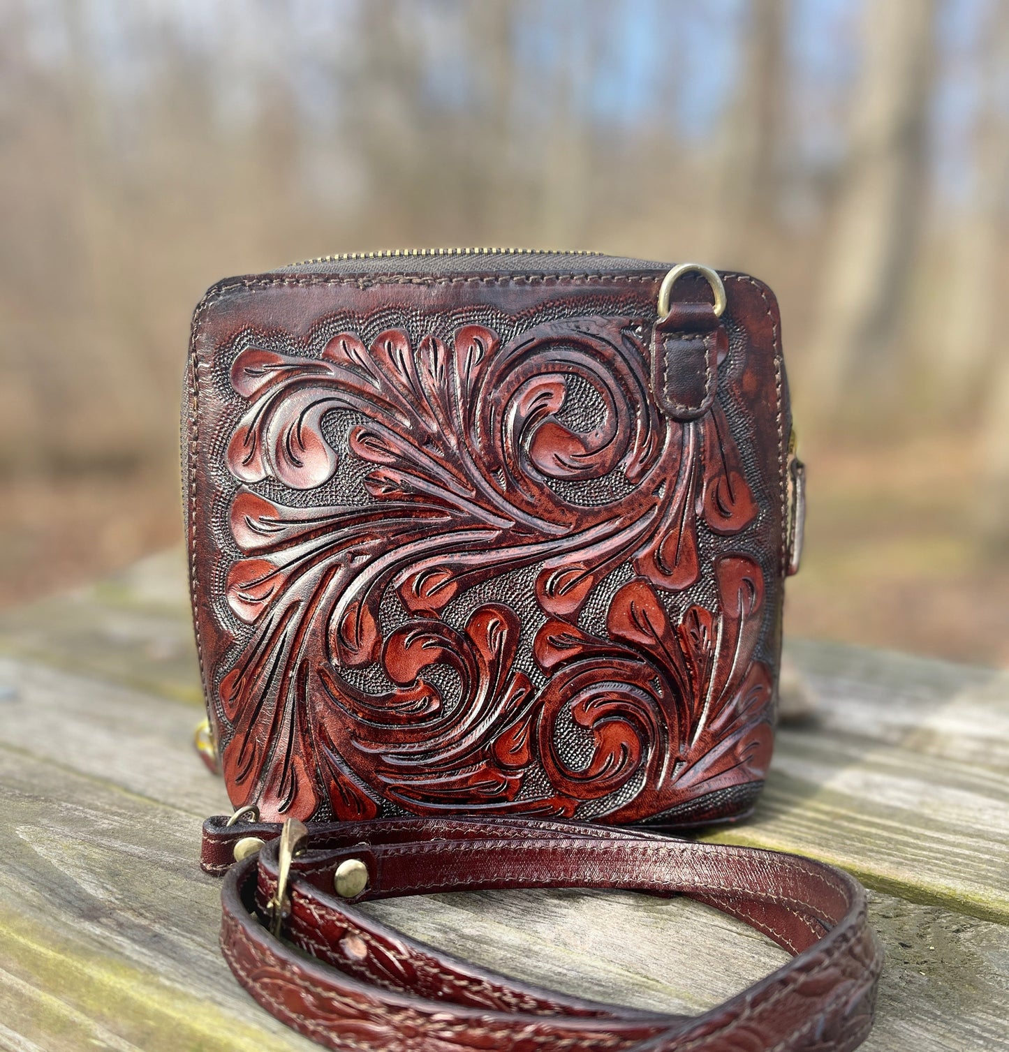 Hand-Tooled Leather Small Crossbody "CATALINA" by ALLE more Colors - ALLE Handbags