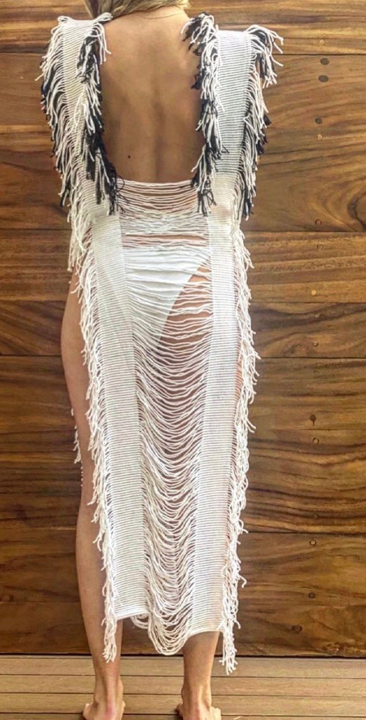 Handmade Frayed Maxi Beach Dress ANNA BARBAS Swim Cover Up, more colors - ALLE Handbags