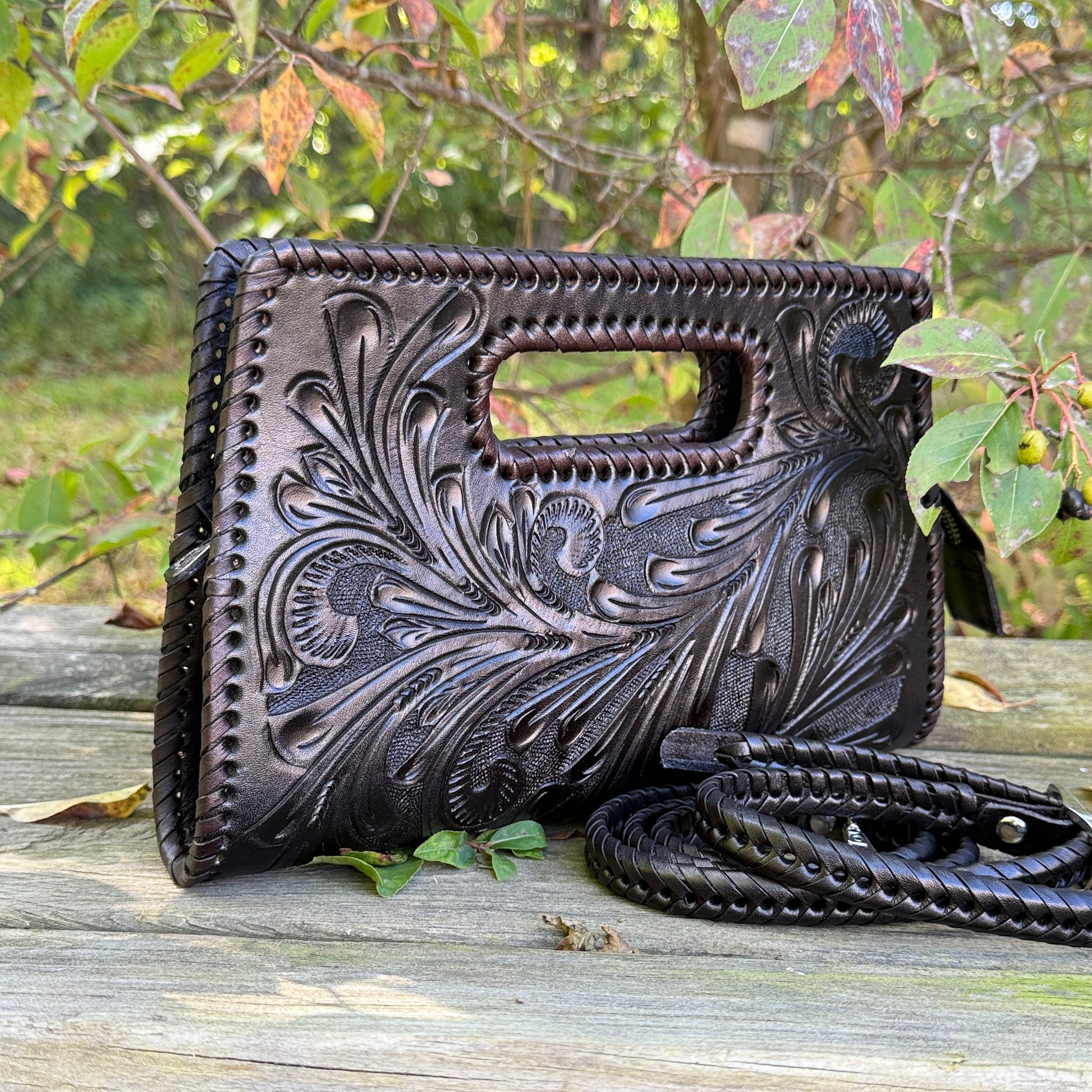 Hand-Tooled Leather Clutch & Crossbody “ENVELOPE” by ALLE – Western Style - ALLE Handbags
