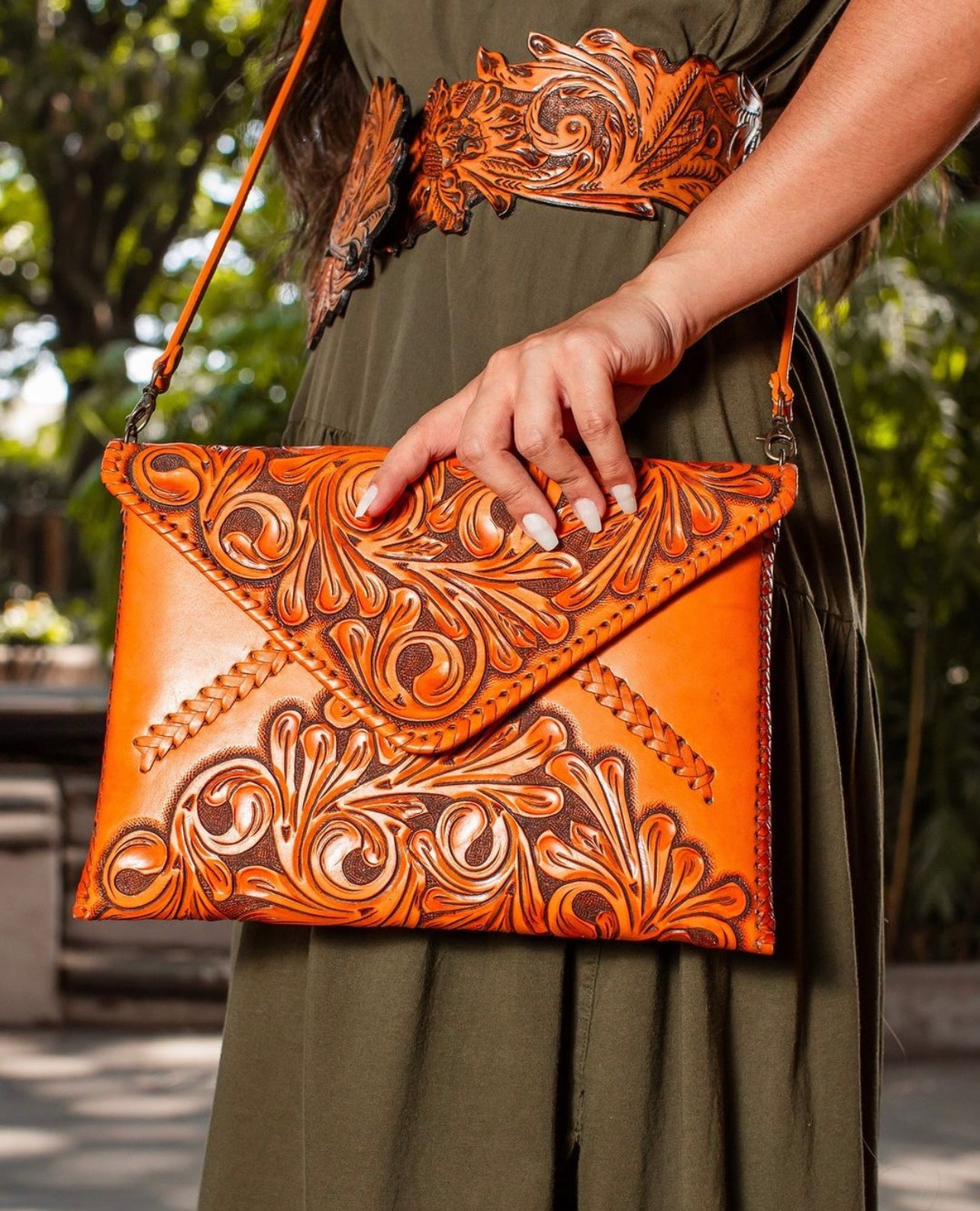 Hand-Tooled Leather Crossbody & Clutch Bag "ITALIA" by ALLE - ALLE Handbags