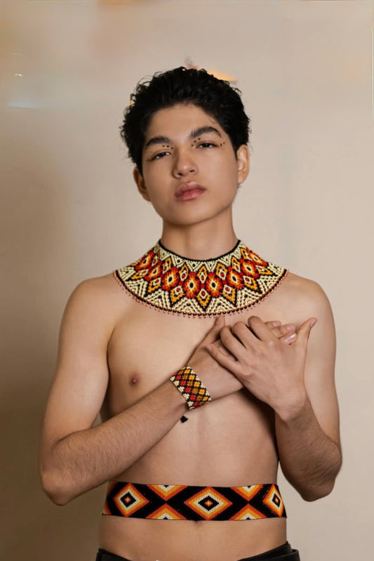 Handmade Beadwork Tribal Necklace, Bracelet & Earrings Set "AMAZON" - Limited Edition