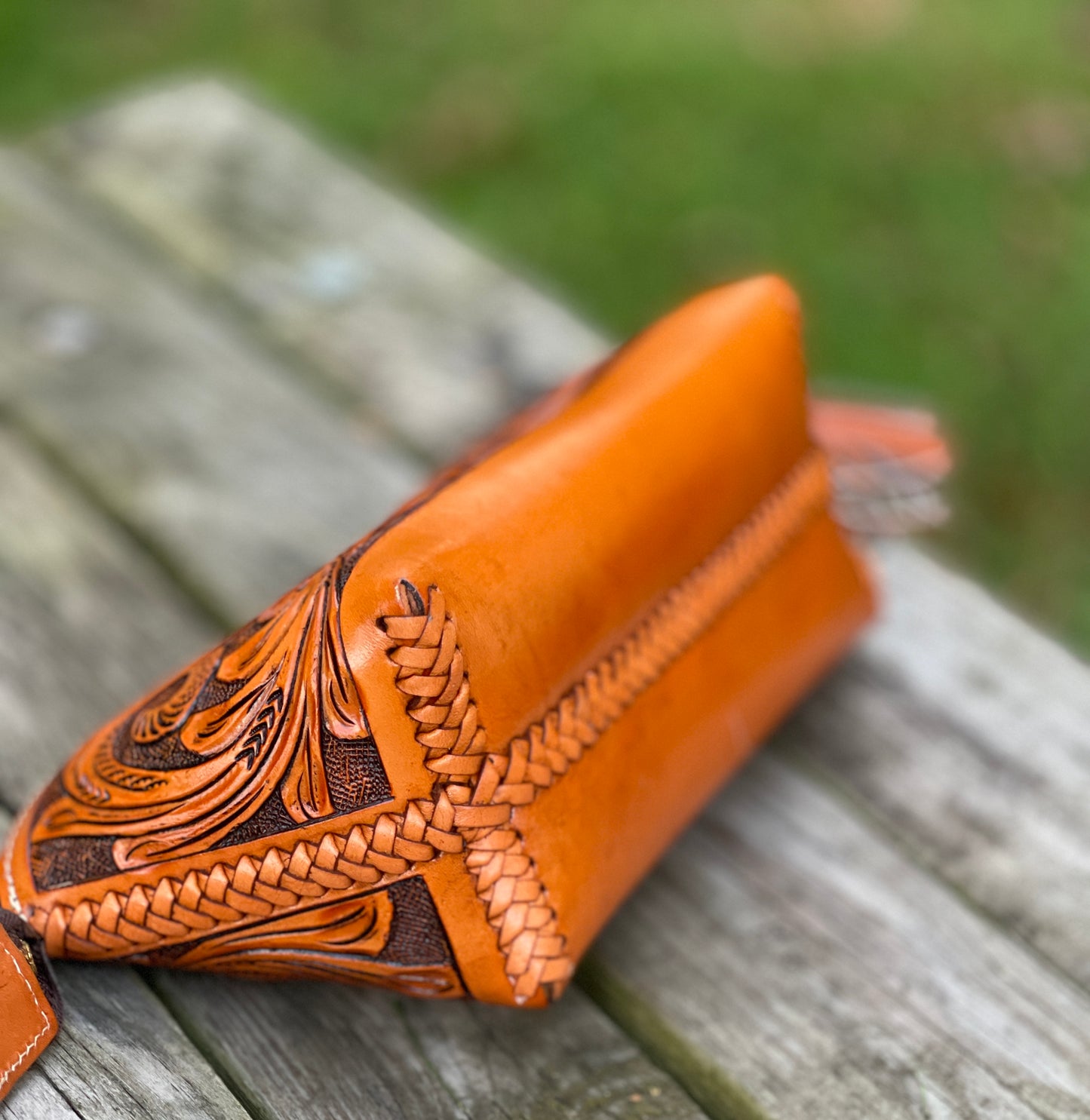 Hand-Tooled Leather COSMETIC BAG - ALLE Handbags