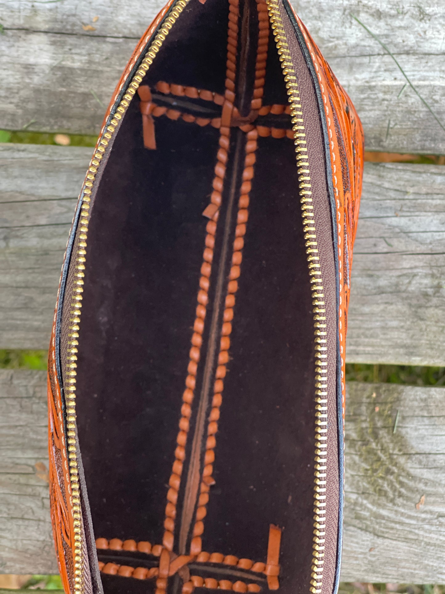 Hand-Tooled Leather COSMETIC BAG - ALLE Handbags