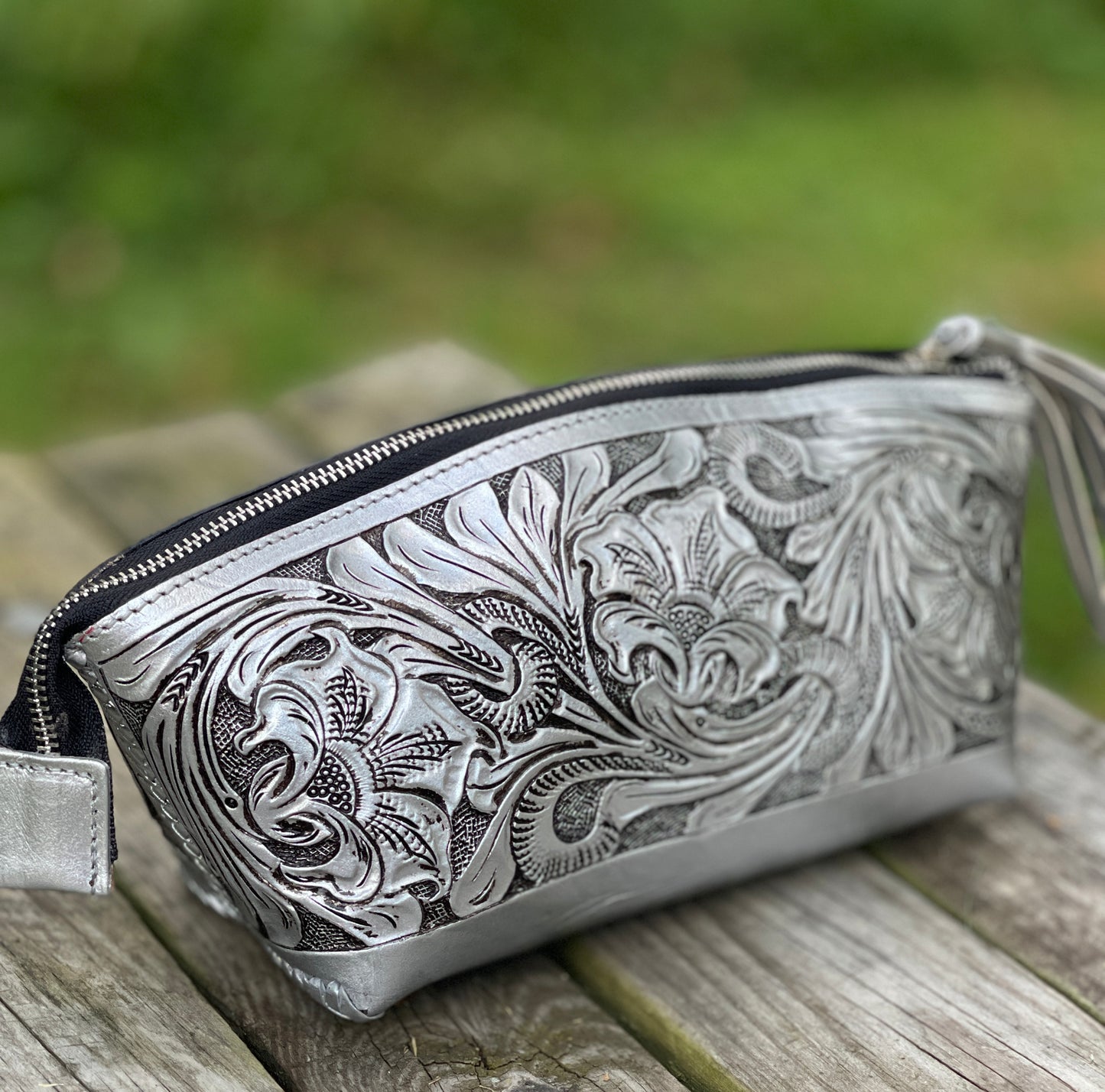 Hand-Tooled Leather COSMETIC BAG - ALLE Handbags