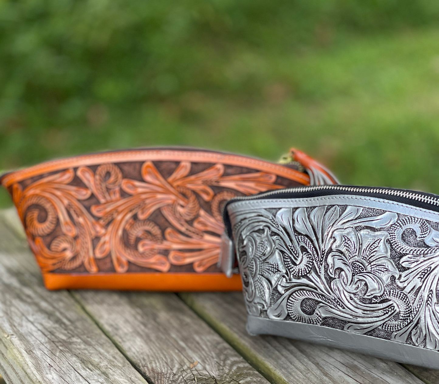 Hand-Tooled Leather COSMETIC BAG - ALLE Handbags