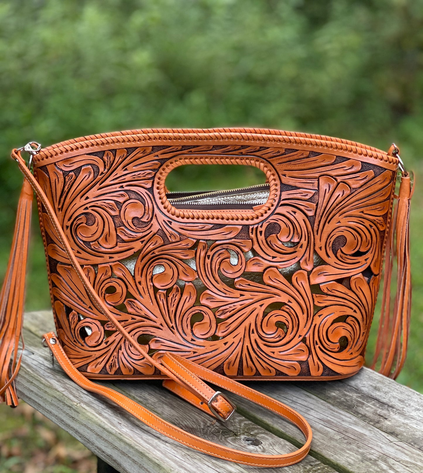 Hand CUT-OUT Tooling Leather Tote "TUBO" by ALLE, more Colors - ALLE Handbags