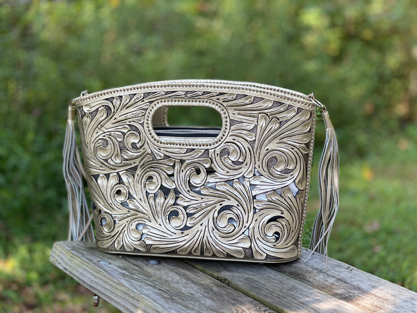 Hand CUT-OUT Tooling Leather Tote "TUBO" by ALLE, more Colors - ALLE Handbags