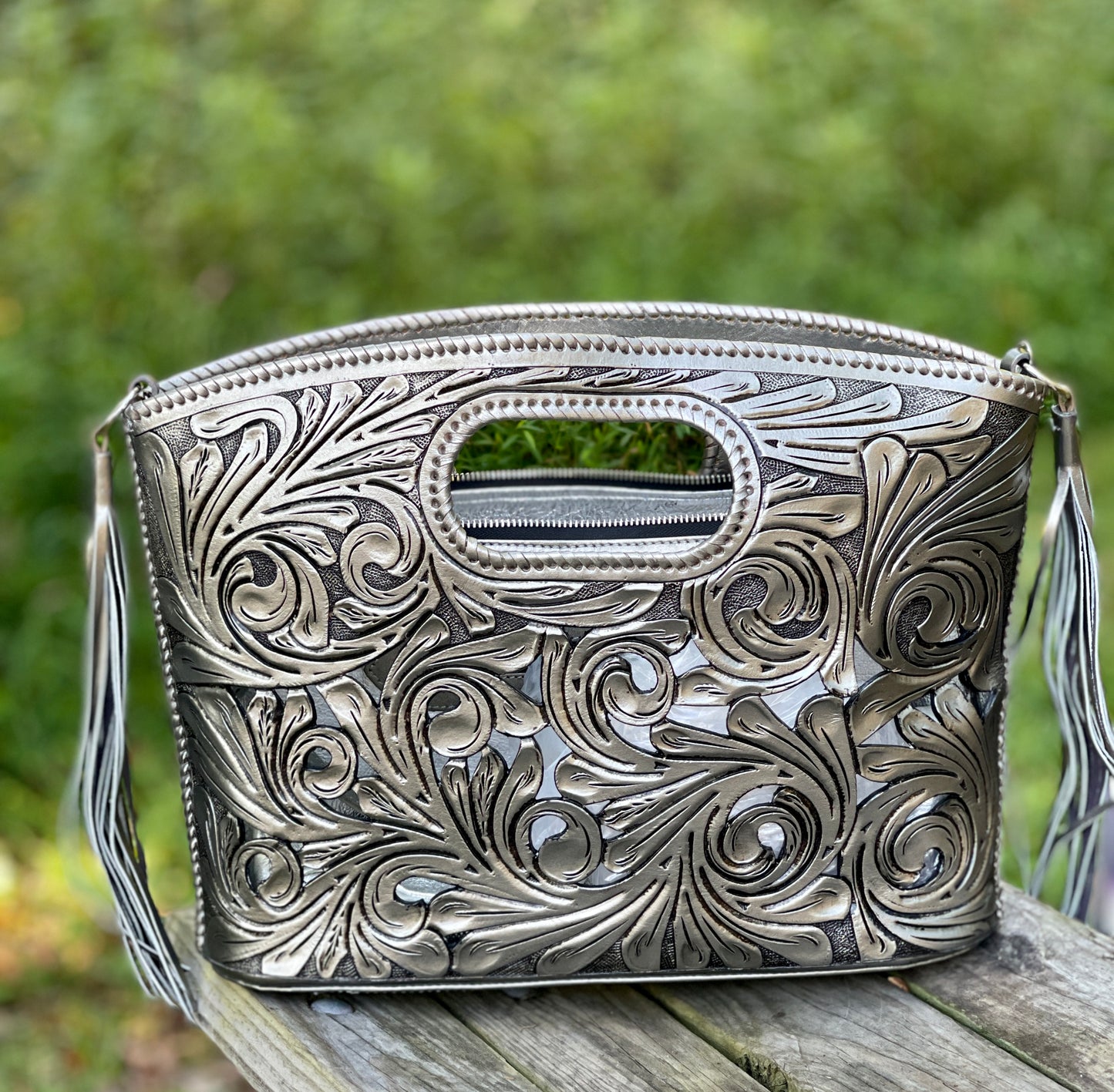 Hand CUT-OUT Tooling Leather Tote "TUBO" by ALLE, more Colors - ALLE Handbags