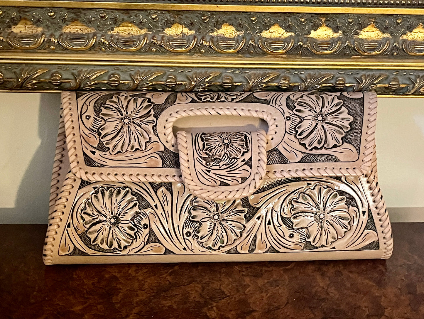 Hand-Tooled Leather Large Crossbody Clutch "LENGUETA" by ALLE - ALLE Handbags
