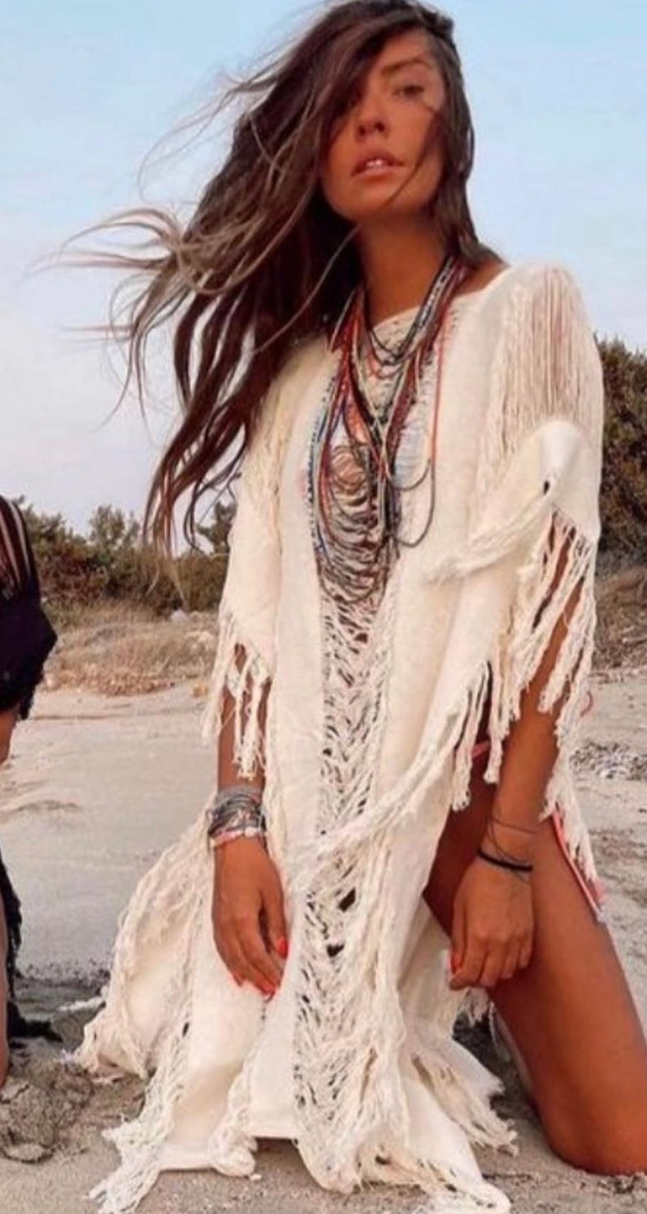 Handmade Frayed Cotton Maxi Beach Dress CAPRI, more colors - ALLE Handbags