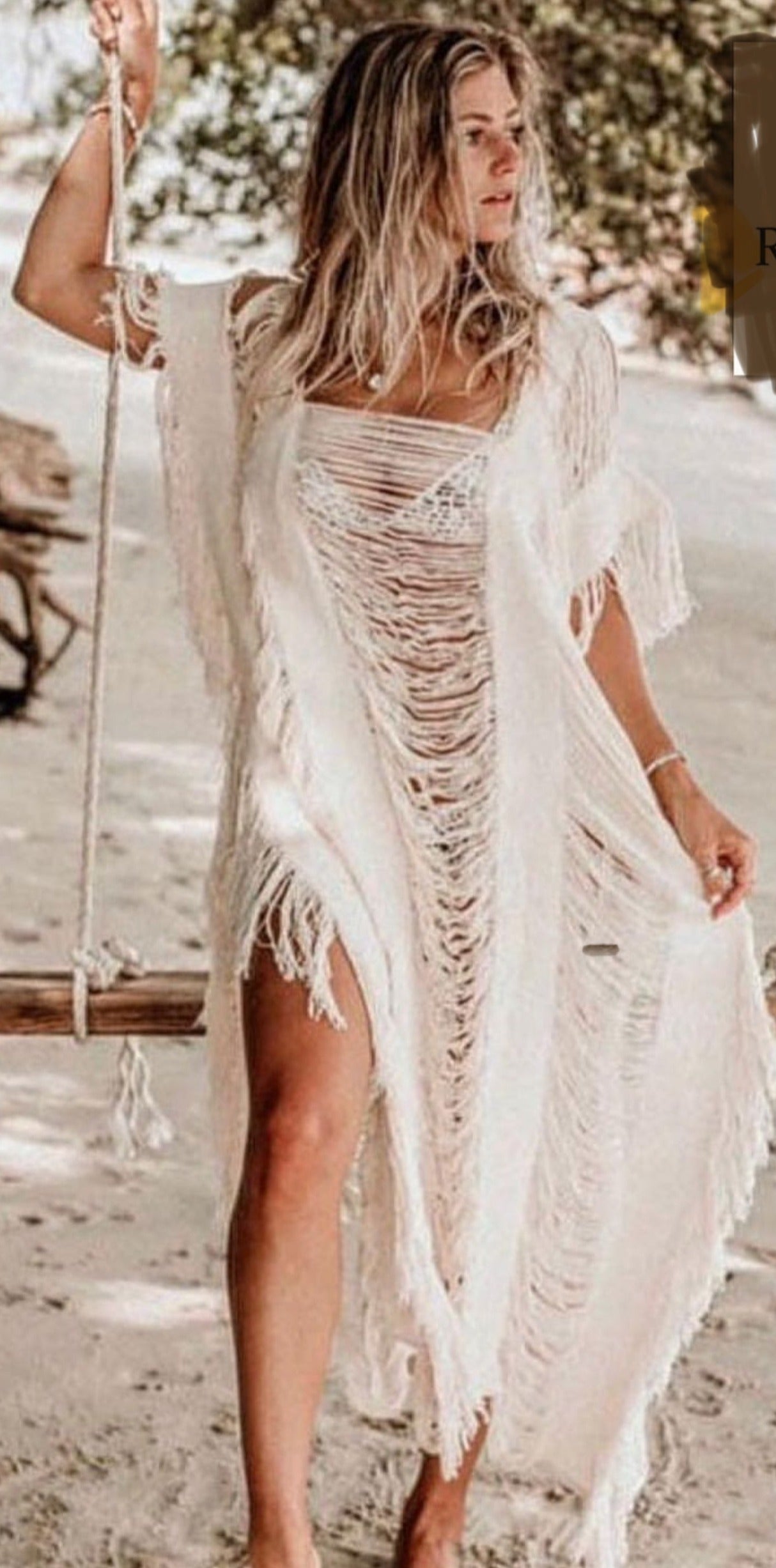 Handmade Frayed Cotton Maxi Beach Dress CAPRI, more colors - ALLE Handbags