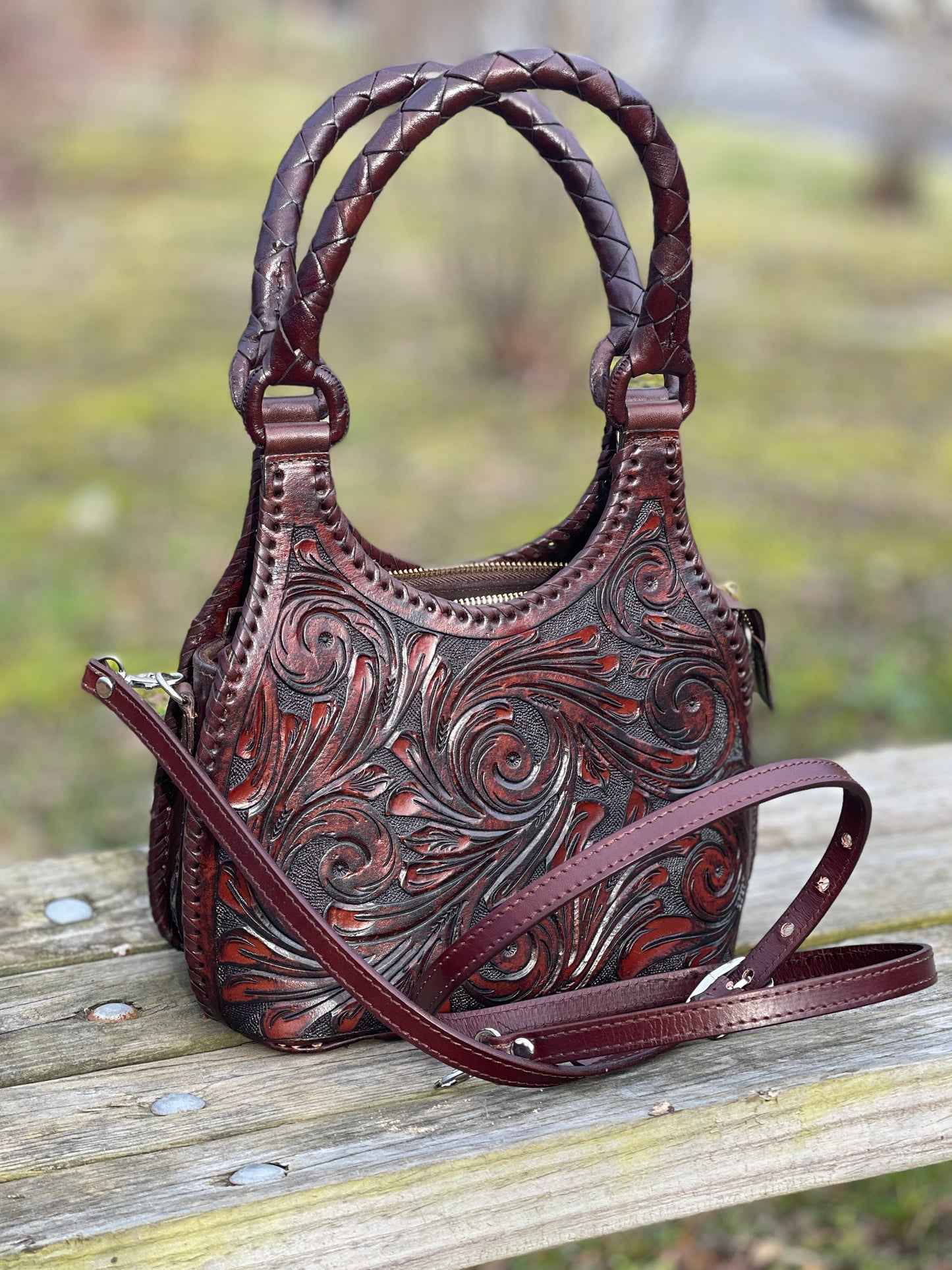 ALLE Hand-Tooled Leather Mini Hobo & Crossbody Bag "LUNA MINI" more colors - ALLE Handbags