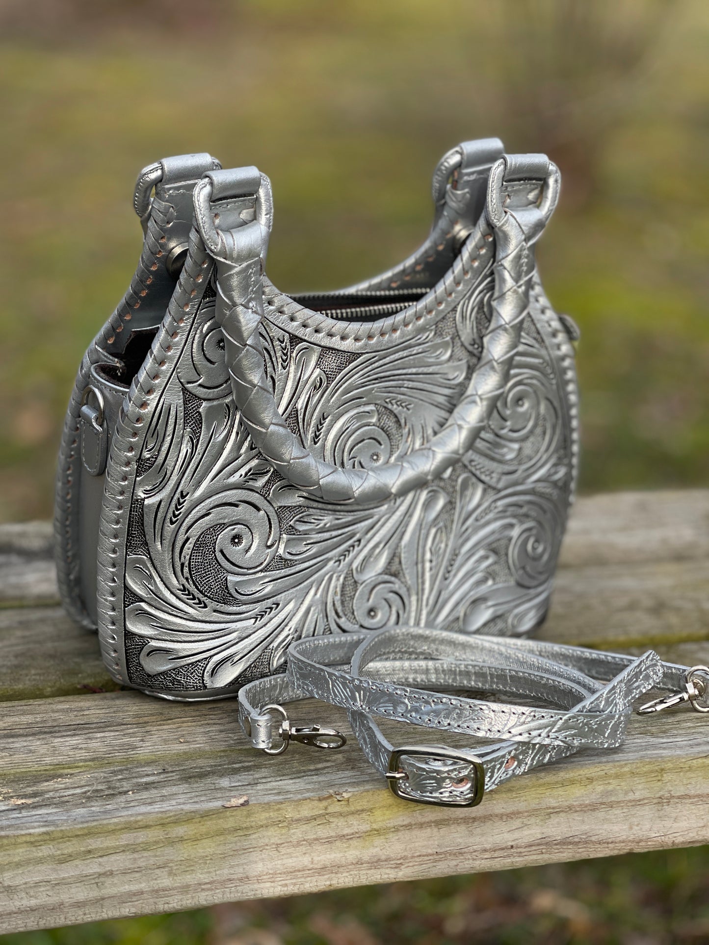 ALLE Hand-Tooled Leather Mini Hobo & Crossbody Bag "LUNA MINI" more colors - ALLE Handbags