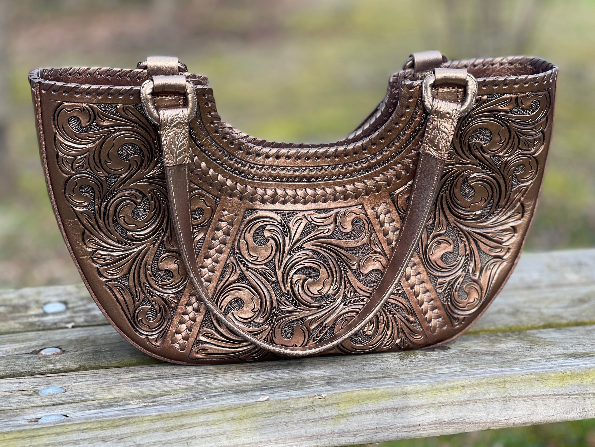 Hand-Tooled Leather Satchel, Shoulder Bag "Azteca" by ALLE - ALLE Handbags