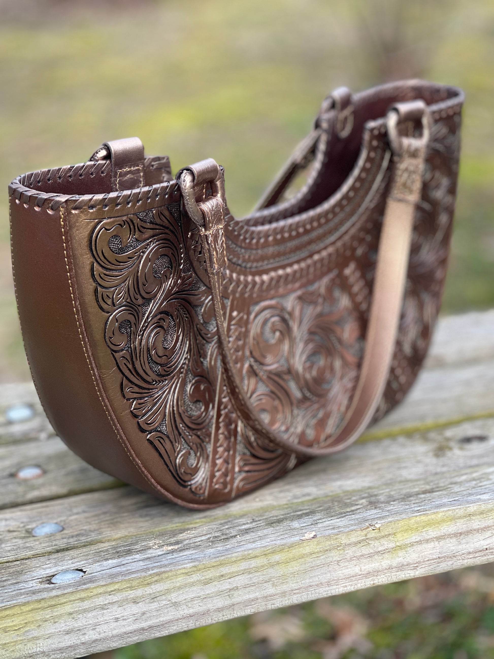 Hand-Tooled Leather Satchel, Shoulder Bag "Azteca" by ALLE - ALLE Handbags