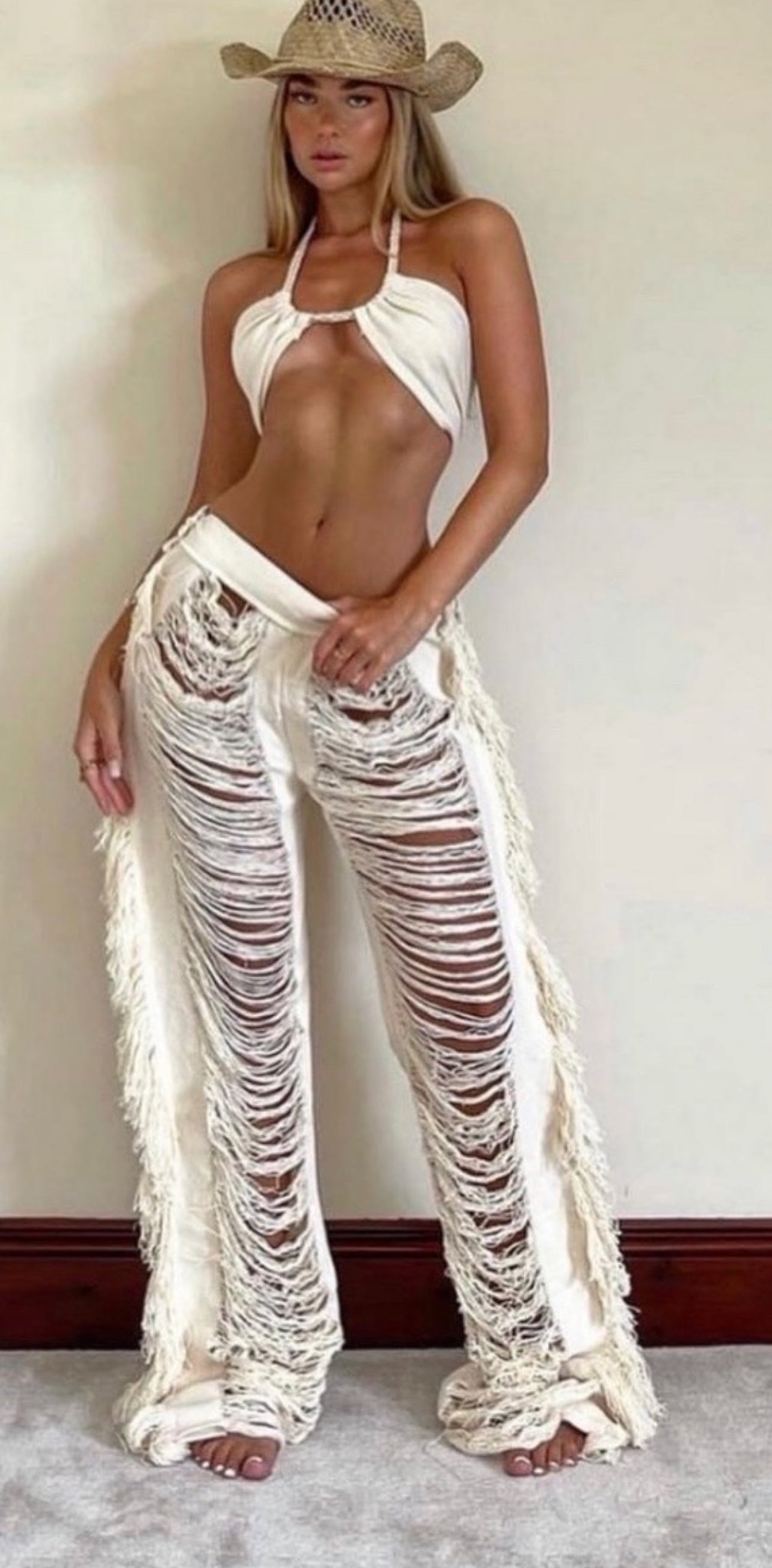 Handmade Frayed Set Pants & Crop Top "MONICA" more colors - ALLE Handbags
