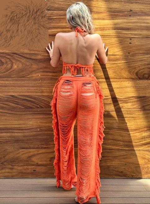 Handmade Frayed Set Pants & Crop "MILA", Organic Clothing - ALLE Handbags