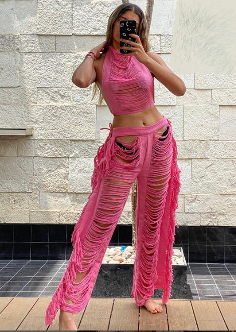 Handmade Frayed Set Pants & Crop "MILA", Organic Clothing - ALLE Handbags