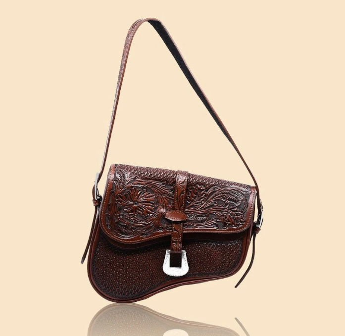 Genuine Hand-tooled leather Saddle Bag "KELLY" - ALLE Handbags